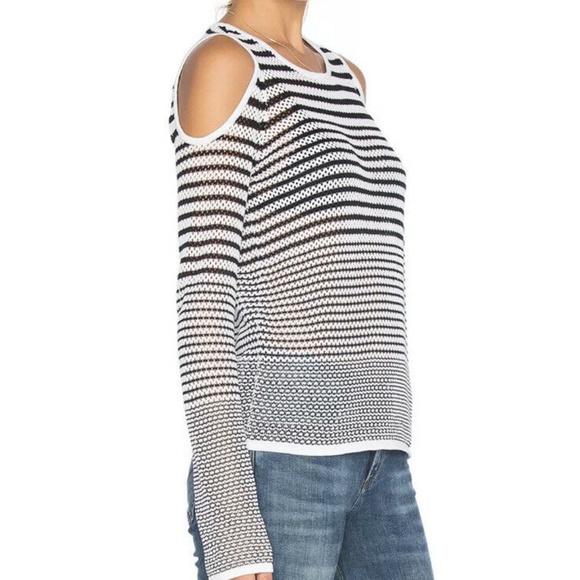 Rag & Bone Black White Crochet Cold Shoulder Top L - Picture 2 of 14